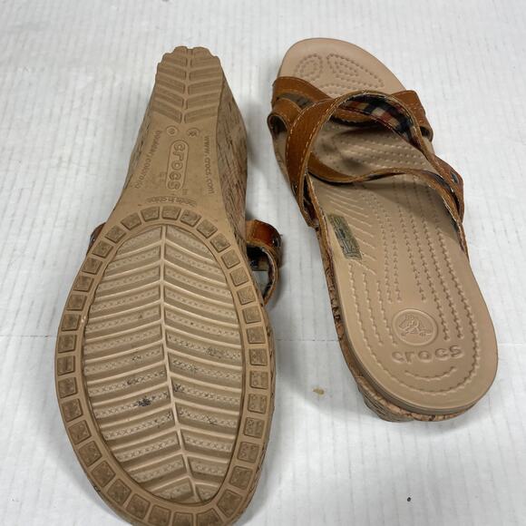 CROCS A LEIGH Womens Brown Strappy Slip On Sandals Cork Wedge‎ Size 9 - Picture 4 of 4